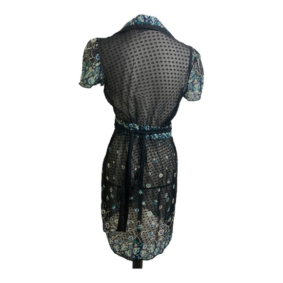 Anna Sui womens silk sheer floral wrap dress. Front pocket Swiss dot size2 - Picture 8 of 13